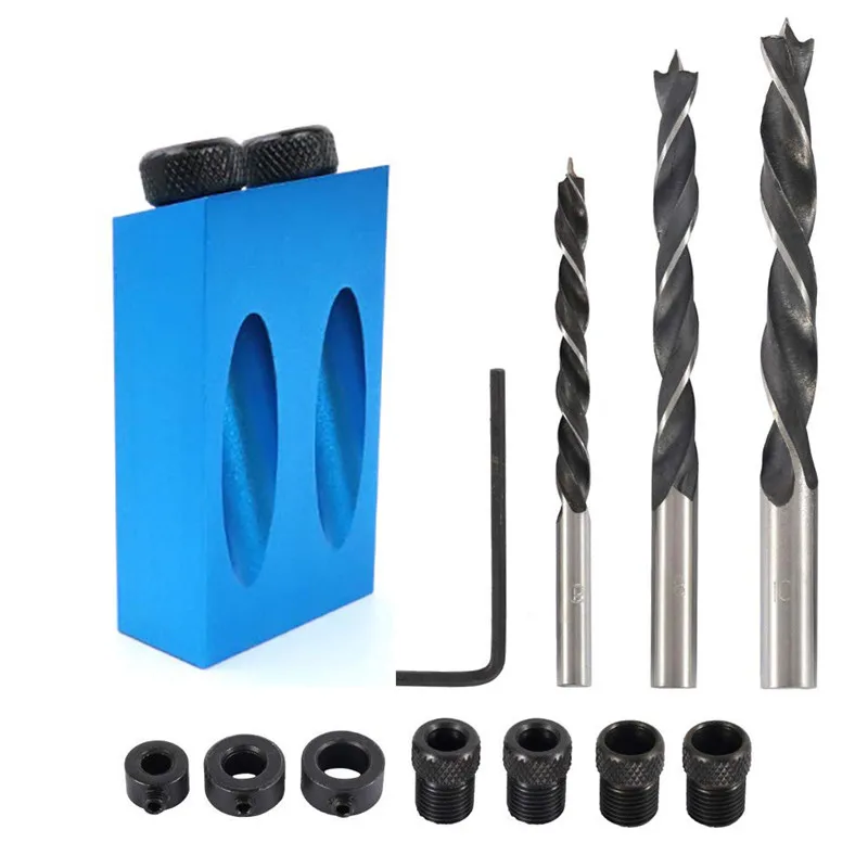 

Woodworking Pocket Hole Screw Jig Kit With Dowel Puncher Drill Set Carpenters 6/8/10mm 15 Degree Angle Wood Joint Tool Accessory