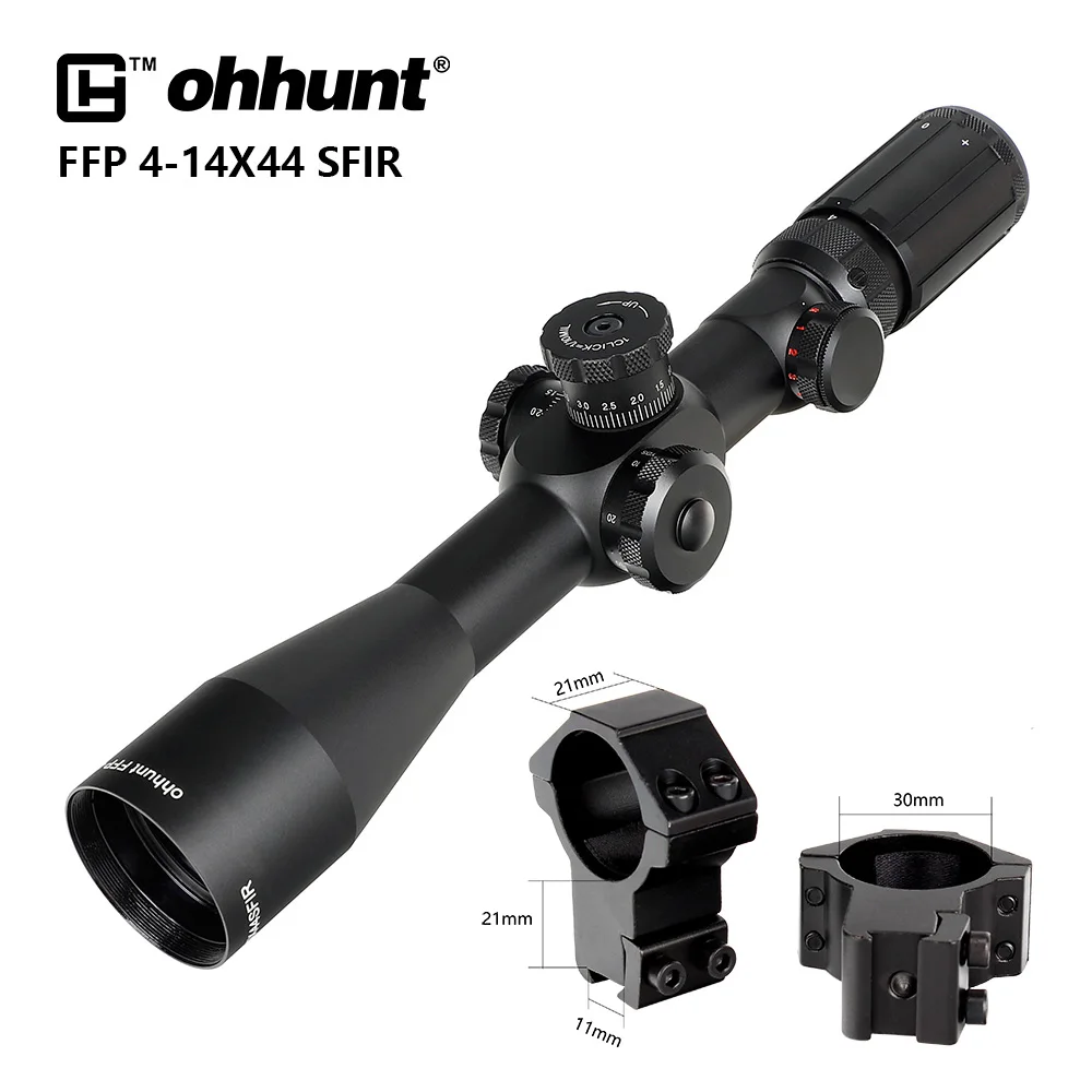 Ohhunt FFP 4-14X44 SFIR первый фокальный самолет охотничий прицел боковой Параллакс стекло гравированное сетка R \ G с подсветкой Блокировка сброса область - Цвет: High Dovetail Rings