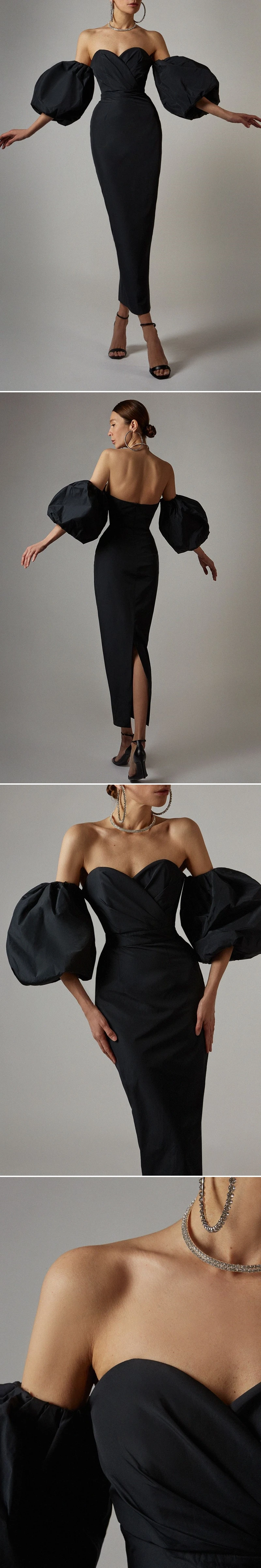 VC All Free Shipping 2020 New Chic Puff Sleeves Design Sexy Off Shoulder Backless Celebrity Party Club Midi Dress Vestido