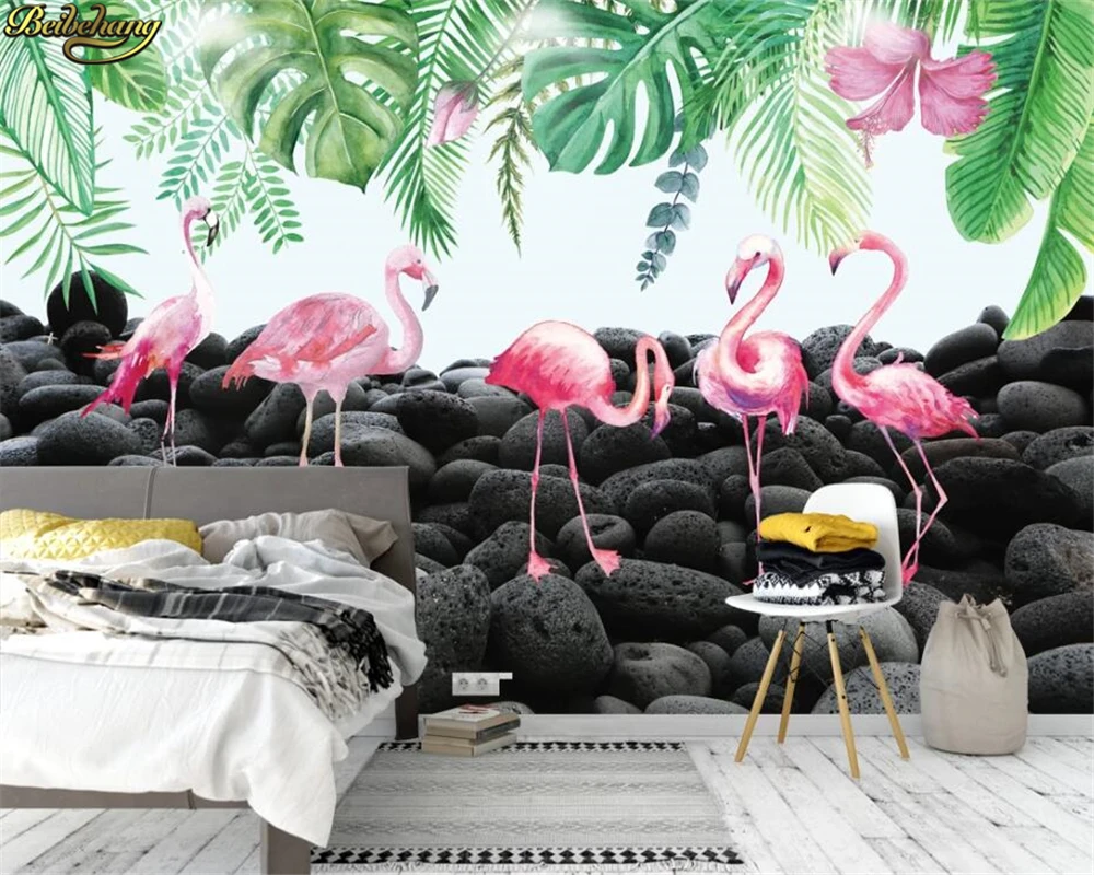 beibehang Custom 3d wallpaper murals medieval hand-painted tropical rainforest flowers and birds background wall papel de parede