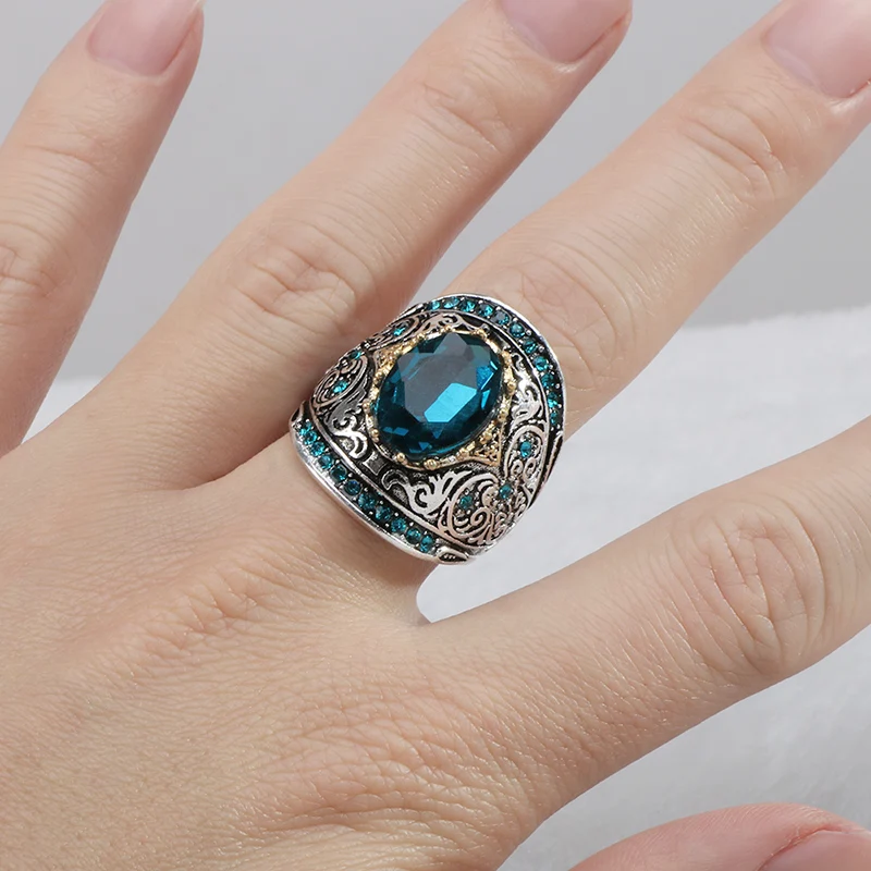 Silver Ring Cellacity 925 Jewelry for Party Aquamarine for Women Huge Oval Gemstones Hyperbole Design Size6-10 Female Gift