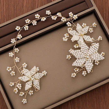 

Trendy Handmade Pearl Flower Headband Bride Wedding Hair Accessories Headpiece Luxury Bridal Hair Band Head Ornaments Jewelry