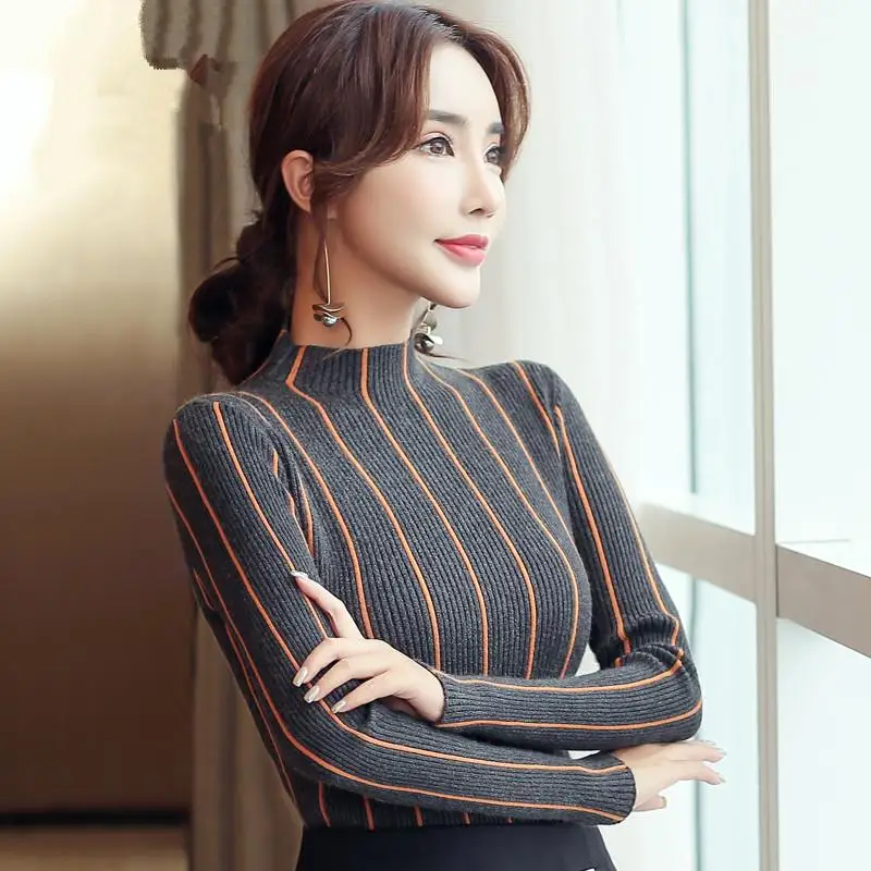 2021 осенне-зимний новый женский облегающий свитер с длинными рукавами и