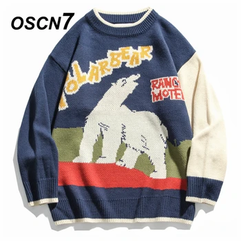 

OSCN7 Funny Oversize Sweaters Men 2020 Winter High Streetwear Fashion Mens Pullovers Round Neck Vintage Sweaters 0511