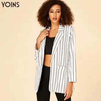 

YOINS 2020 Spring Autumn Winter Coats Women Stripe Lapel Collar Side Pockets Long Sleeves Coat Regular Casual Work Mujer Outwear