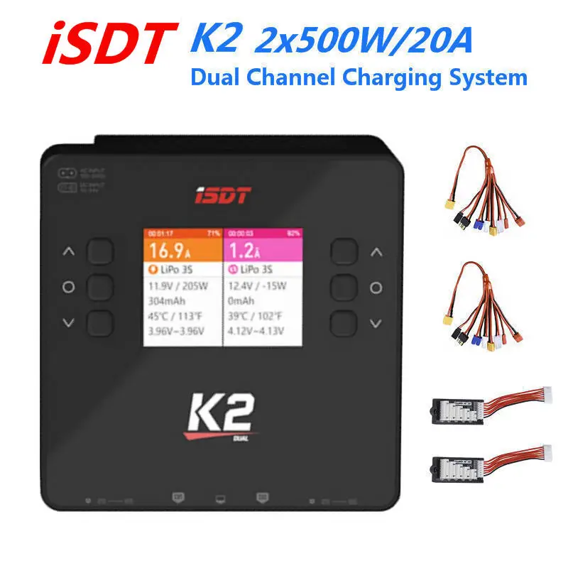 ISDT K2 с двумя 8in1 зарядный кабель и два JST-XH баланс AC 200W DC 500 Вт x2 двухканальный