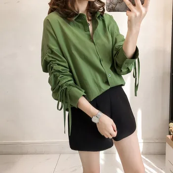 

Chiffon Blouse Long Sleeve V-neck Women Tops and Blouses Office Lady Blouse Soild Color Shirts