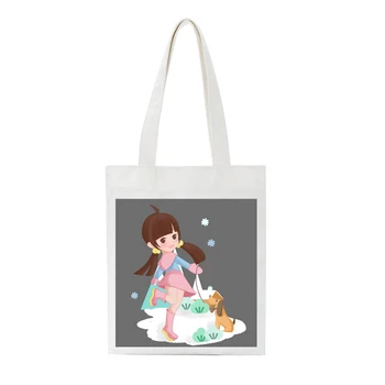 

Women Canvas Shoulder Bag Ladies Pure Cotton Cloth Handbag Foldable Shopping Tote Students' Simple Eco Environmental Shopper Bag