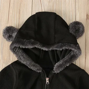 Cute Footies Newborn Clothes Baby Girl Boy Fuzzy Hooded Romper Winter Warm Baby Long Sleeve Bear Ears Zipper Jumpsuit 0-24M 5