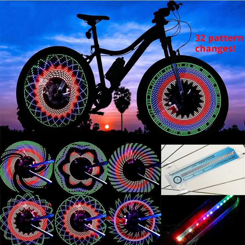 32 LED RGB Waterproof Changing Wheel Flash Light Bicycle Light for Night Riding 