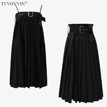 

TVVOVVIN Skirt Black High Waist Pleated Skirts Vintage All Match Long Black Skirts Womens 2020 New Fashion Women Clothes M9OX