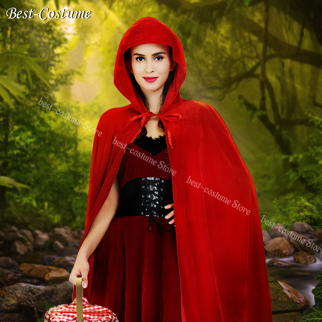 Women's Cloak with Hood Christmas Costume Velvet Cape Cloak Little Red