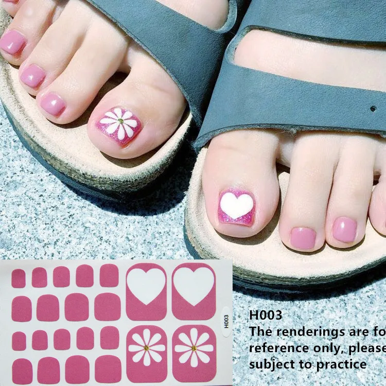 22tips/sheet Toe Nail Stickers Waterproof Fashion Toe Nail Wraps Nail Art Full Cover Adhesive Foil Stickers Manicure Decals