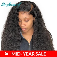 Rosabeuty, 8-26 дюймов, кудрявые, 360, кружевные передние парики, предварительно выщипанные, 250 плотность, кружевные передние человеческие волосы, парики для черных женщин, глубокая волна, Remy