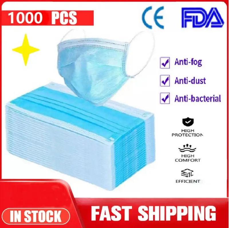 

Hot Sale 3-layer Mask 1000pcs Face Mouth Masks Disposable Anti-Dust Meltblown Cloth Masks Earloops Masks Protective Respirator