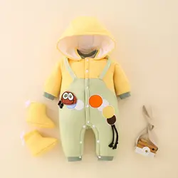 Barboteuse en coton pour nouveau né, garçon et fille, de 0 à 24 mois, avec capuche épaisse et chaude, une pièce, body + chaussures de dessin animé 