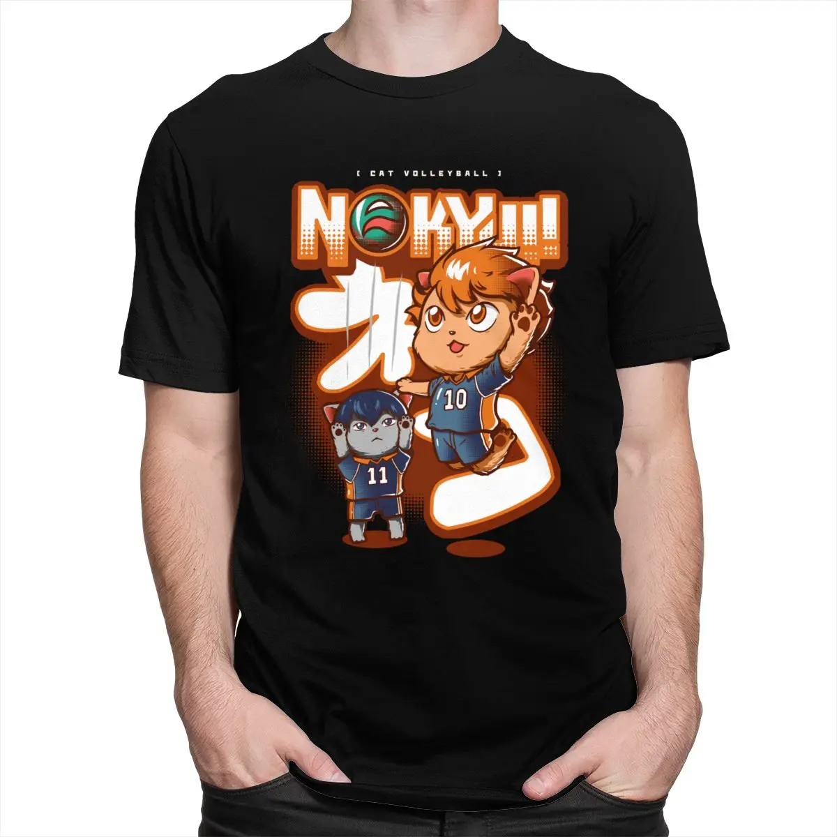 Классическая футболка Kawaii Haikyuu Cat для мужчин с короткими рукавами графическая топ