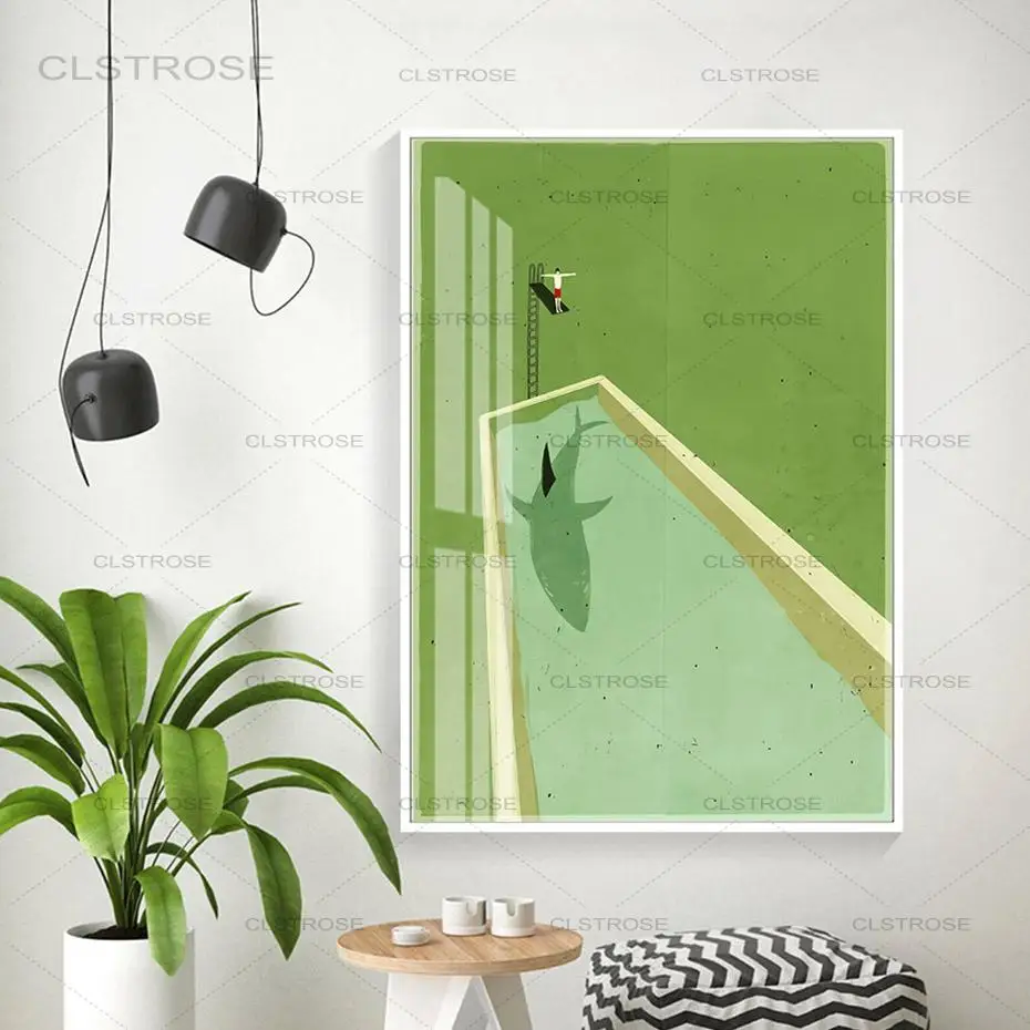 

Abstract Green Shark Diving Canvas Painting Poster Print Modern Style Wall Art Pictures for Living Room Home Decoration No Frame