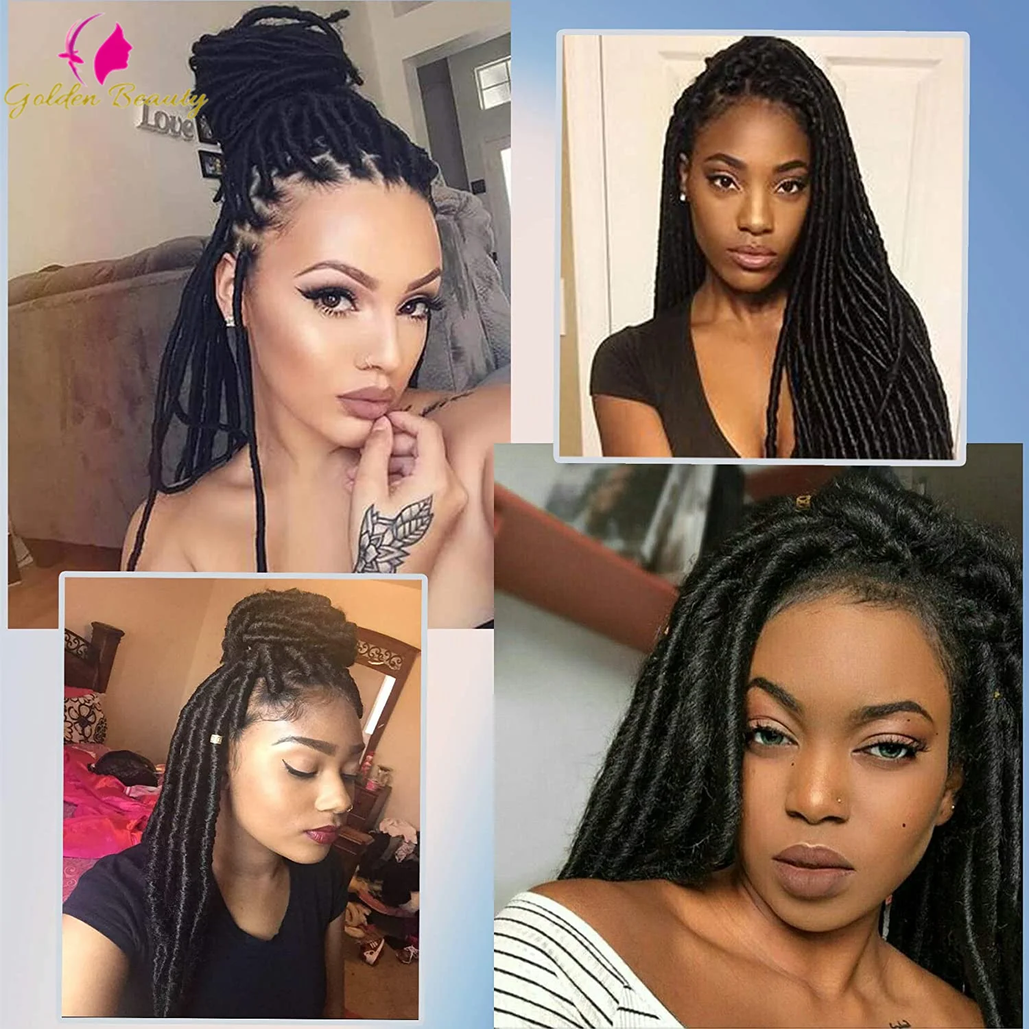 18" Synthetic Faux Locs Braiding Hair Extensions Ombre Dreadlocks Crochet Braids Straight Goddess Locs Hair Golden Beauty 2