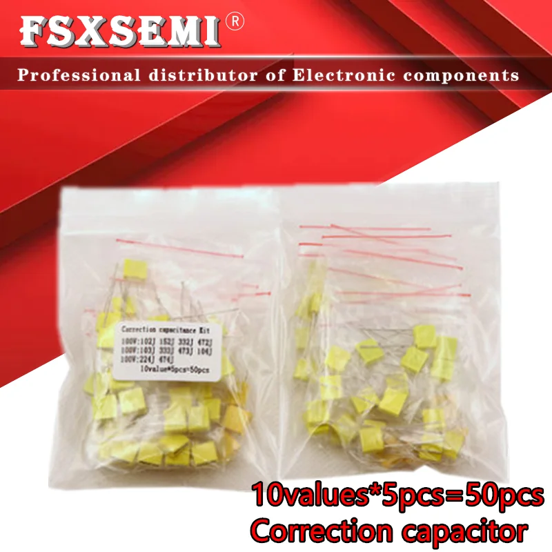 10values*5pcs=50pcs Correction capacitor package kit Polypropylene Safety Plastic Film Capacitor Kit 1nF-0.47uF Set 10values 5pcs 50pcs correction capacitor package kit polypropylene safety plastic film capacitor kit 1nf 0 47uf set