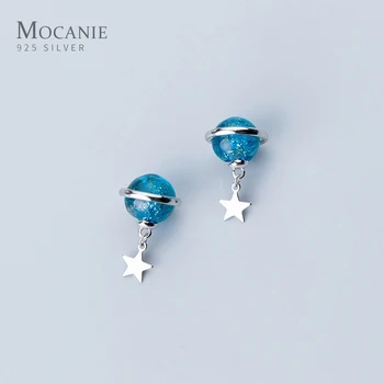 

Mocanie Blue Crystal Ball Planet Round Circle 925 Sterling Silver Drop Earring for Women Simple Star Dangle Earring Fine Jewelry
