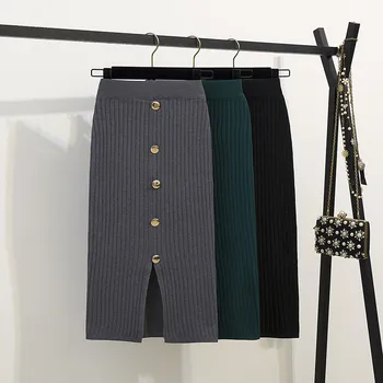 

Sexy women's split-knit skirt in the long paragraph elegant pleated women's high waist stretch bag hip skirt women's petticoat