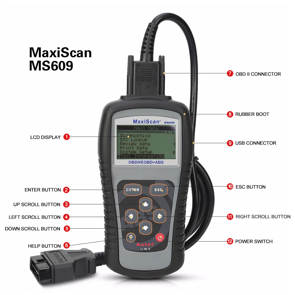 Autel Maxiscan MS609 OBD2 EOBD сканер считыватель кодов полный OBD 2 Функции ABS Диагностика DTC