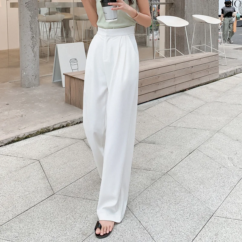 Summer Korean OL Style White Women Pants Chic Wide Leg Pant High Waist Elegant Work Trousers Female Casual Pantalon Femme Summer Korean OL Style White Women Pants Chic Wide Leg Pant High Waist Elegant Work Trousers Female Casual Pantalon Femme
