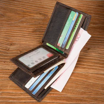 

Vintage Crazy Horse Handmade Leather Men Wallets Multi-Functional Cowhide Coin Purse Genuine Leather Wallet For Men