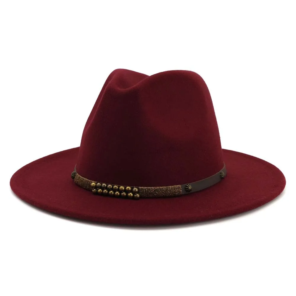 Шерстяная шляпа Fedora для мужчин и женщин, имитация шерсти, зимние женские фетровые шапки, Модный черный топ, Jazz Hat fedora Chapeau Sombrero Mujer AD0865 - Цвет: wine red