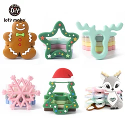 Let's Make 1PC Food Grade Silicone Teether Rodent Pendant Christmas Gift Gingerbread Man Snowflake Christmas Tree Elk Deer