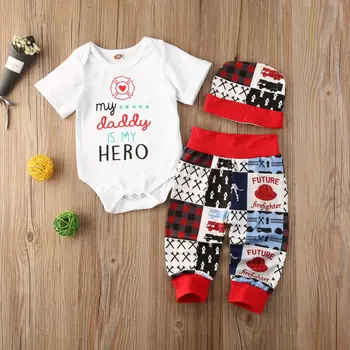 

Newborn Baby Boy Girl Romper Father Days Set 3pcs Pants + Hat +Bodysuits Outfits Suits Clothes Dropshipping