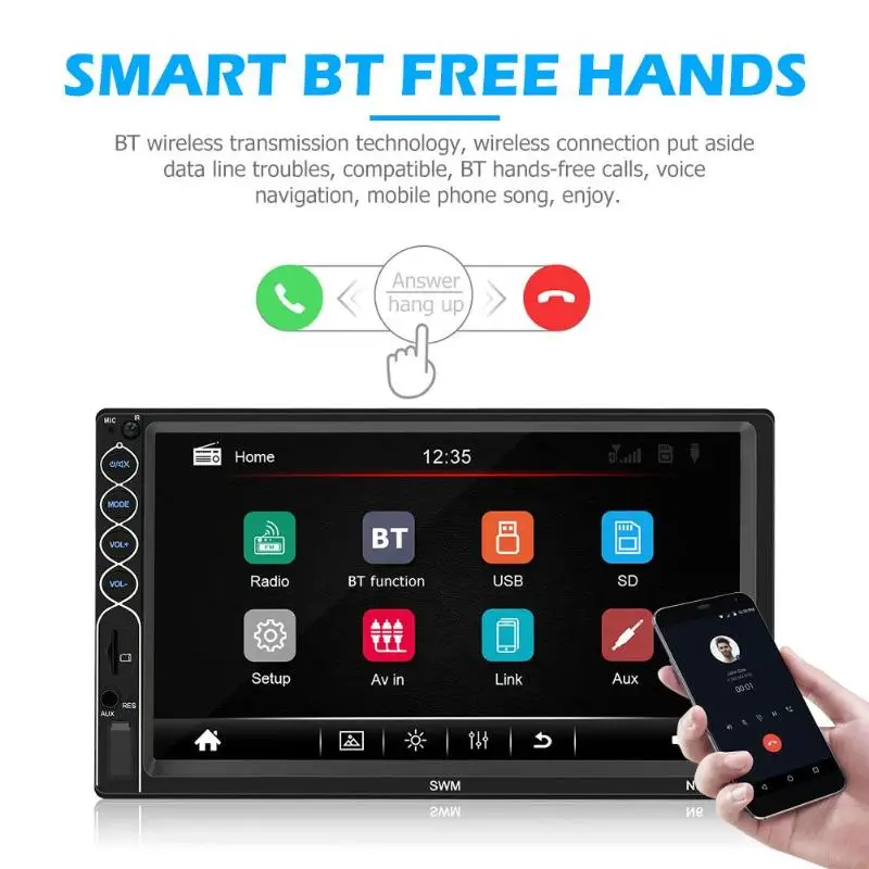 SWM стерео 2 DIN Bluetooth USB AUX радио приемник 7 дюймов сенсорный экран MP5 плеер UI дизайн с