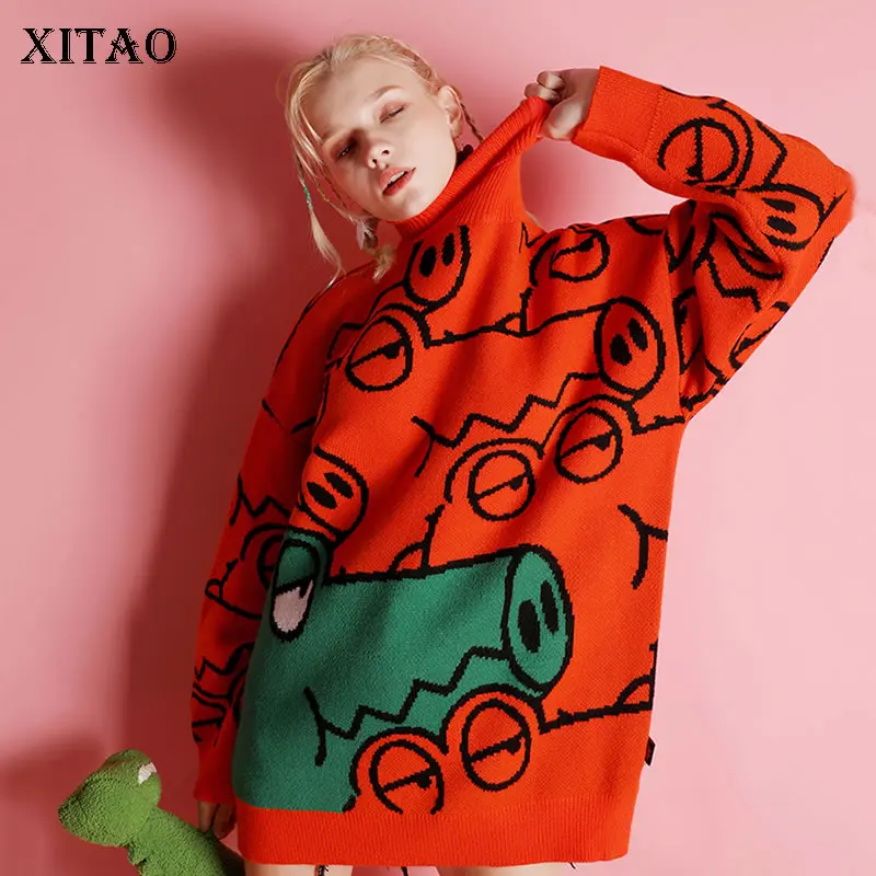 XITAO тренд свитер с высоким воротом рисунком из мультфильма пуловер для женщин