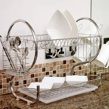 

kitchen dish rack 2-layer basket galvanized household wash great kitchen sink dish drain drying rack organizer