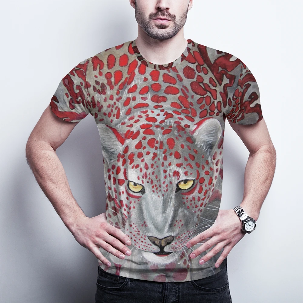 3D футболка, новая мужская леопардовая футболка, привлекательный принт, европейские и американские три ссылки, летние дышащие размеры|Футболки|   | АлиЭкспресс