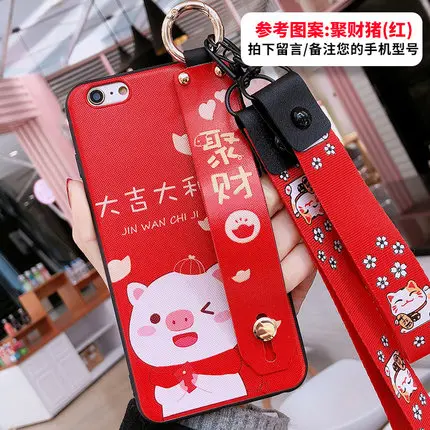 Для iPhone 11 Pro Max милый счастливый кот ремешок на запястье задняя крышка чехол для iPhone X XS Max XR 6 7 8plus Maneki Neko Shell+ tpy+ ремни - Цвет: case and Straps