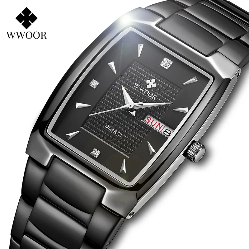 

WWOOR Fashion Watch For Women Luxury Brand Diamond Design Dress Ladies Black Square Quartz Wrist Watch Female Clock Montre Femme