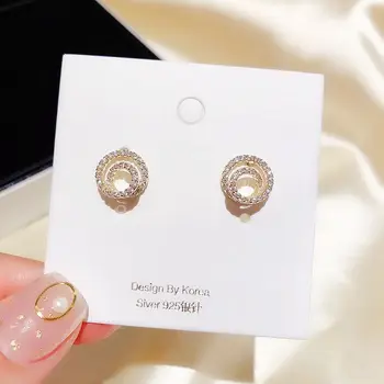 

Delicate CZ Crystal Circle Round Stud Earrings Gold Color Micro Paved Cubic Zircon Earrings for Women
