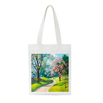 

Unisex Cartoon Printed Canvas Shoulder Bag Tote Bag Toy And Baby Clothes Hanging Organizer Bags Eco Environmental Shopper Bag