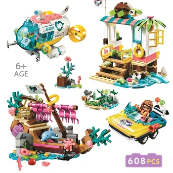 

2020 New Girl Series Toys Submarine for Dolphin Rescue Compatible Lepining Girls Friends Figure Car Bricks Toys