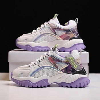 

2020 Women Chunky Sneakers Platform Fashion Lacing Designers Sports Casual Shoes White Vulcanized Shoes Woman Tennis Female
