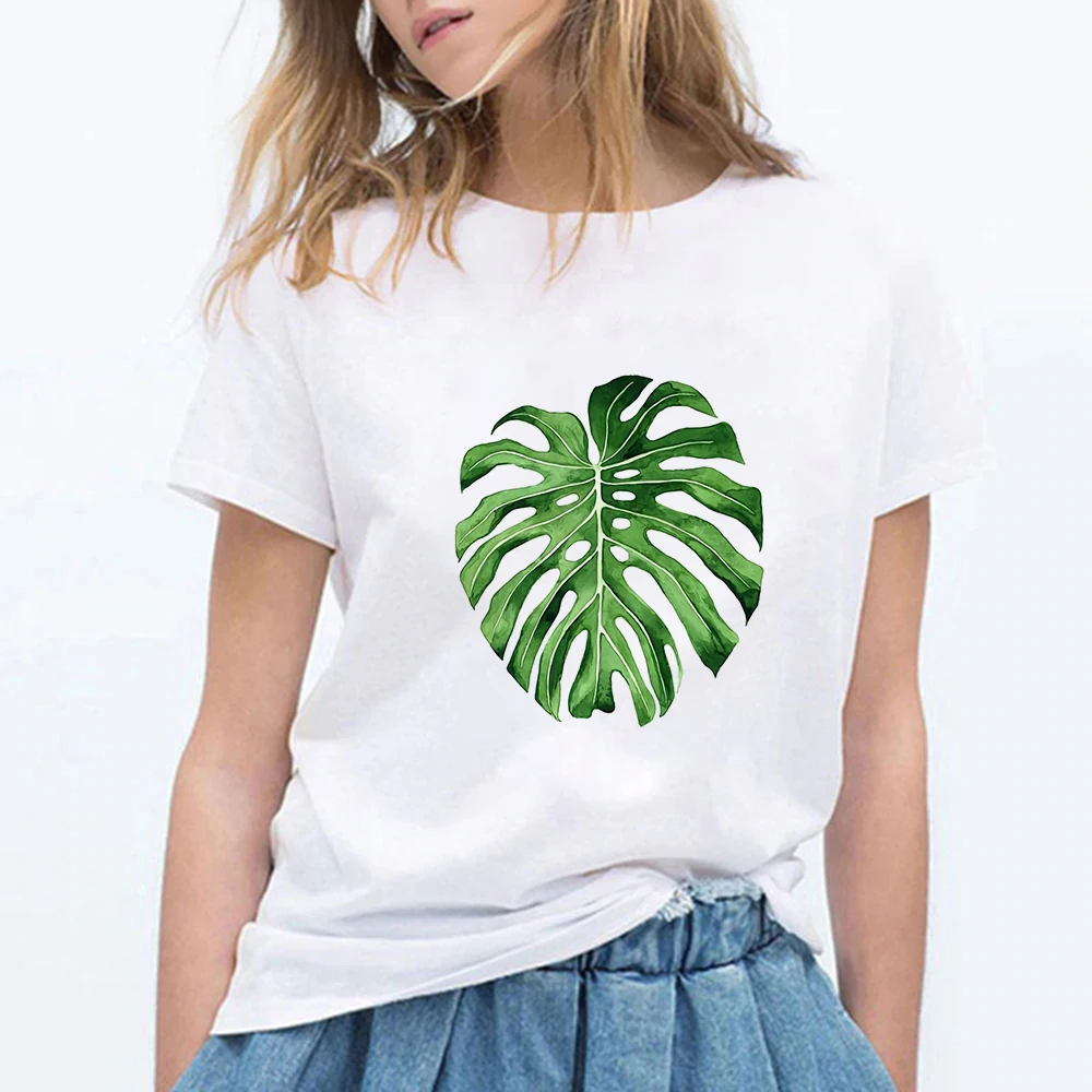 New T Shirt Women Comfortable Aesthetic Leaf Print Tee Pretty Retro Fun T-shirt Hip Hop Graphic Funny Cute Fashion Ropa Mujer | Женская