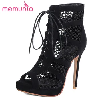 

MEMUNIA 2020 big size 50 summer boots women peep toe lace up sexy high heels party prom platform shoes women ankle boots