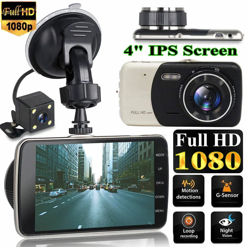 

4 Inch Front And Rear Dual Lens Driving Recorder HD 1080P Car Vehicle DVR EDR Dashcam With G-Sensor Rearview Functions Dash Cam