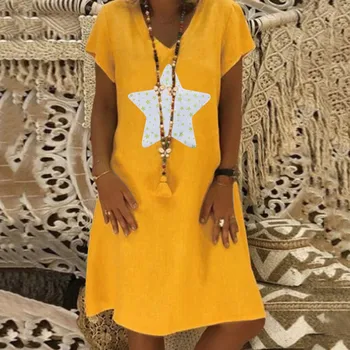 

Free ShippingWomen's Dresses Star Print Short Sleeve V-neck Dress 2020 Boho Clothes Sundress