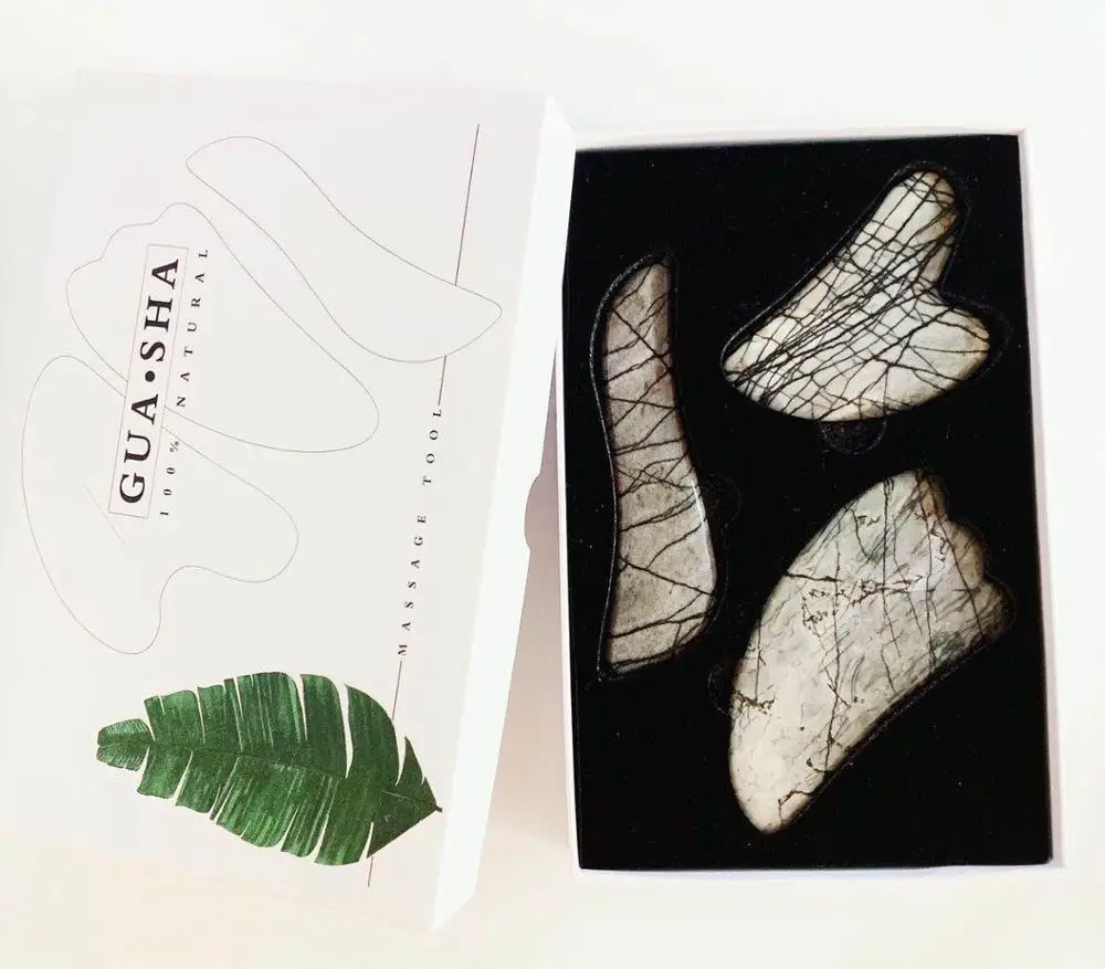 Gua Sha набор Подарочная коробка натуральный Пикассо яшма лечебный камень массажер