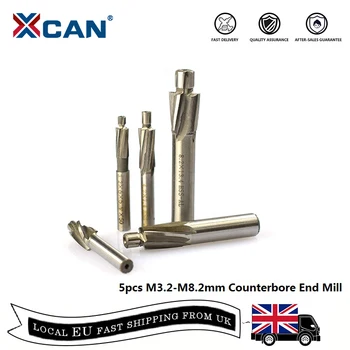 

Free Shipping XCAN 5pcs HSS Steel Counterbore End Mill Set M3/M4/M5/M6/M8 Poilt Slotting Cutter Countersink Milling Cutter