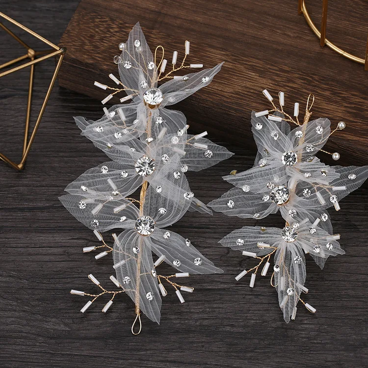 Beautiful Silk Yarn Flower dreamy Earrings Exterior Style headband Wedding hair accessories for bride