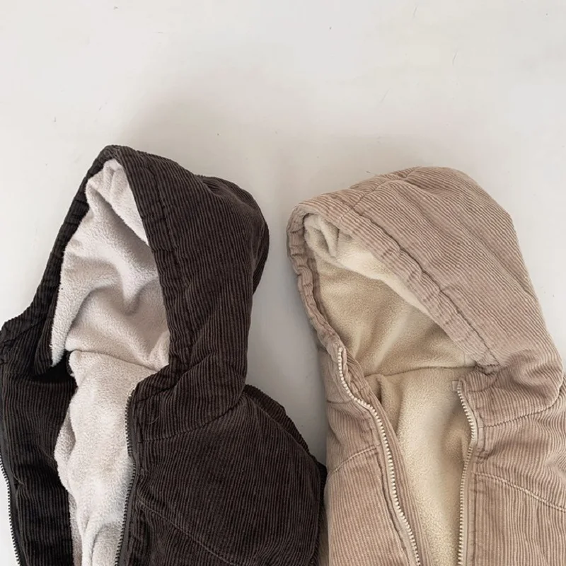 Baby Boy Girl Corduroy Down Jacket Fleece Thick Warm Infant Toddler Hooded Winter Coat Cotton Padded Outfit Baby Clothes 1-7Y